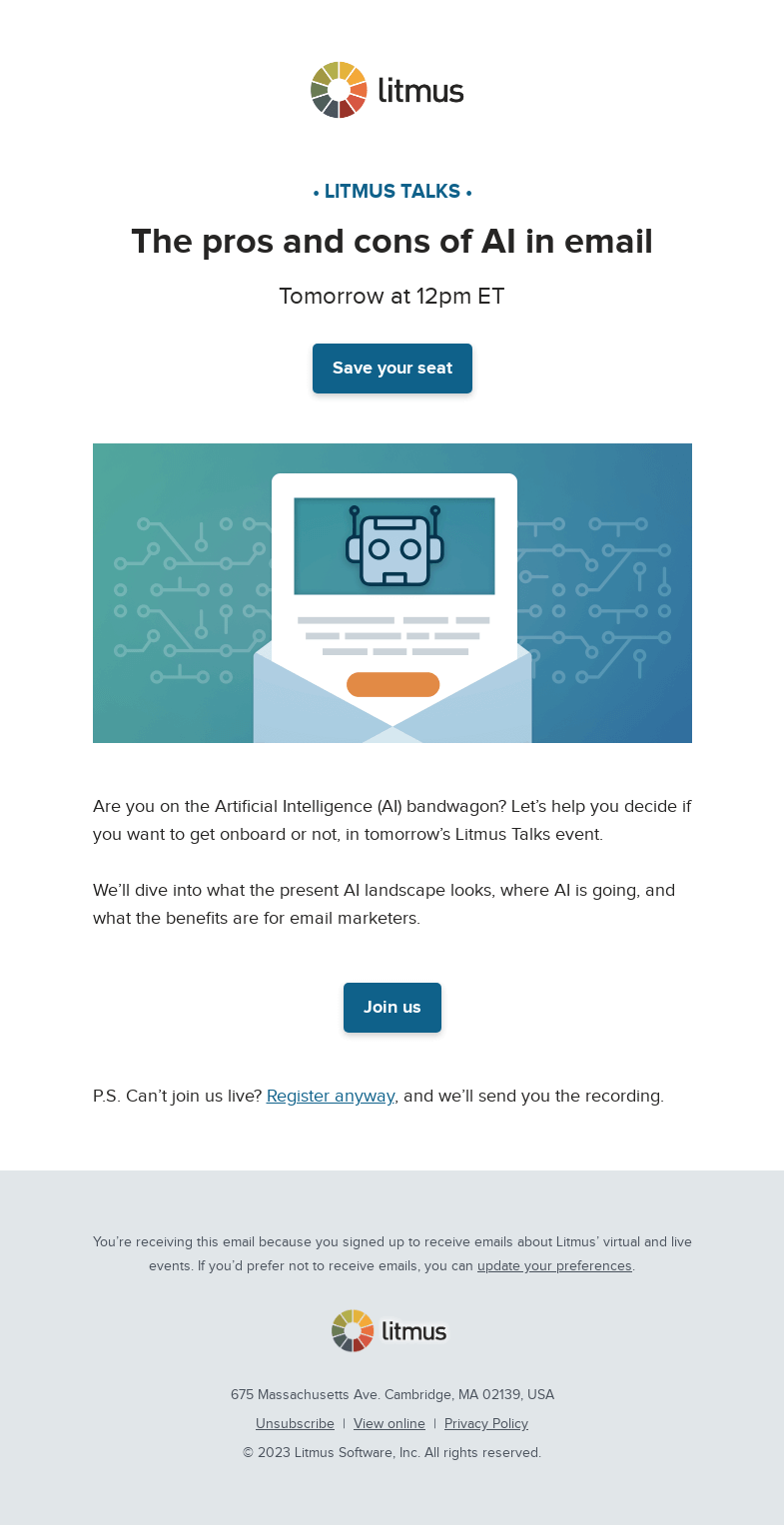 Письмо компании «Litmus» на тему «Are you on the AI bandwagon?»