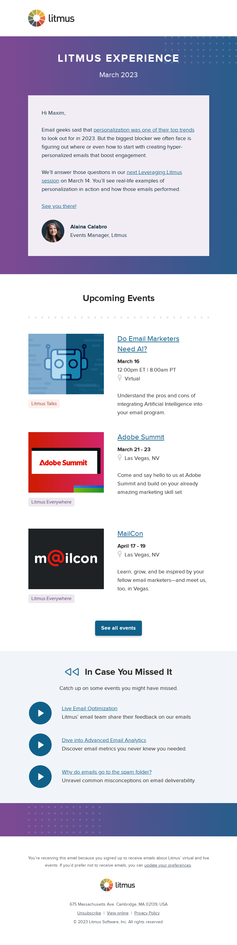 Письмо компании «Litmus» на тему «March's Litmus Experience is here!»