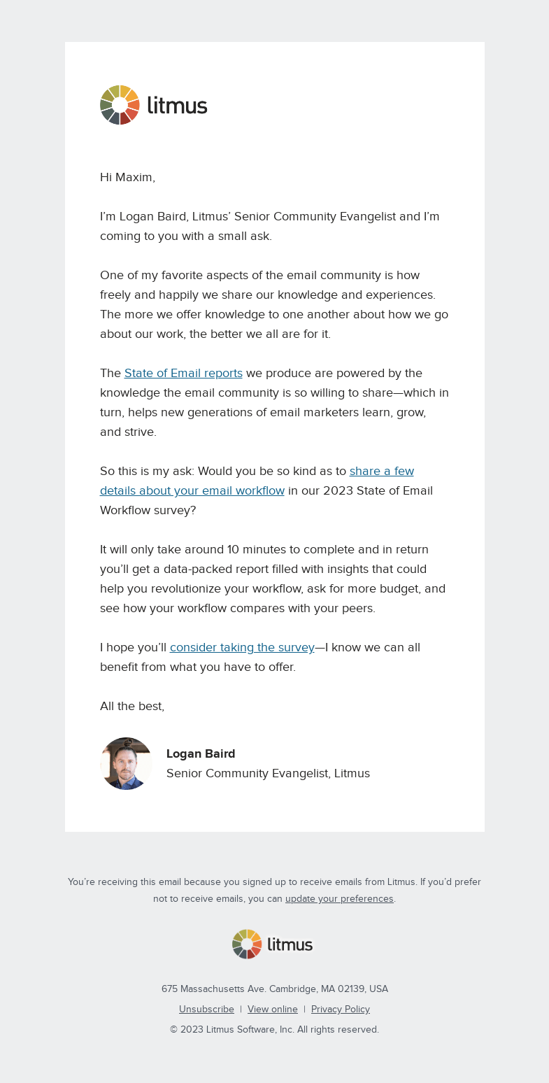 Письмо компании «Litmus» на тему «Help fuel the research for the resources you love»
