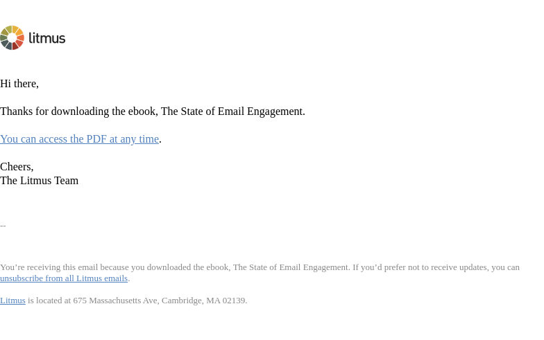 Письмо компании «Litmus» на тему «Here's your copy of Litmus' "The State of Email Engagement"»