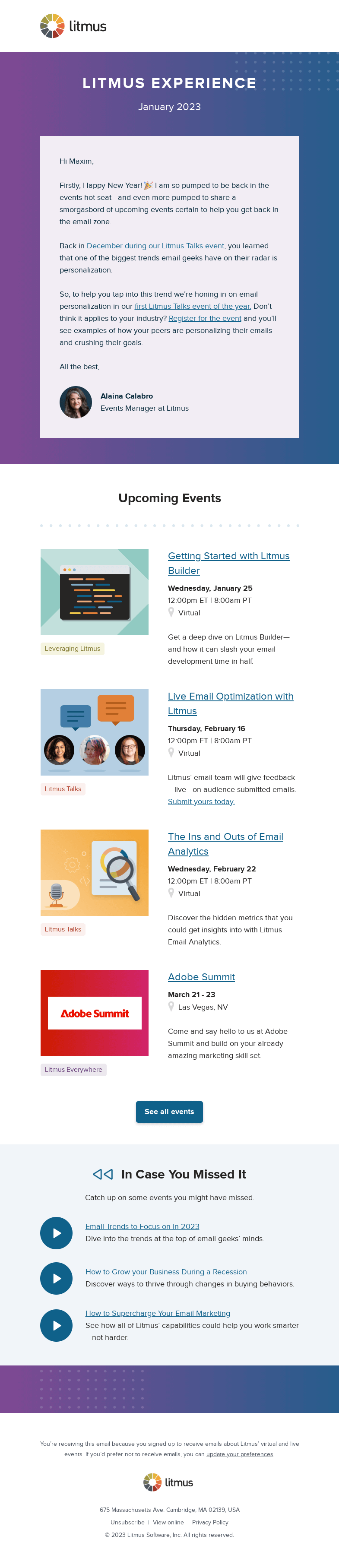 Письмо компании «Litmus» на тему «January's Litmus Experience is here!»