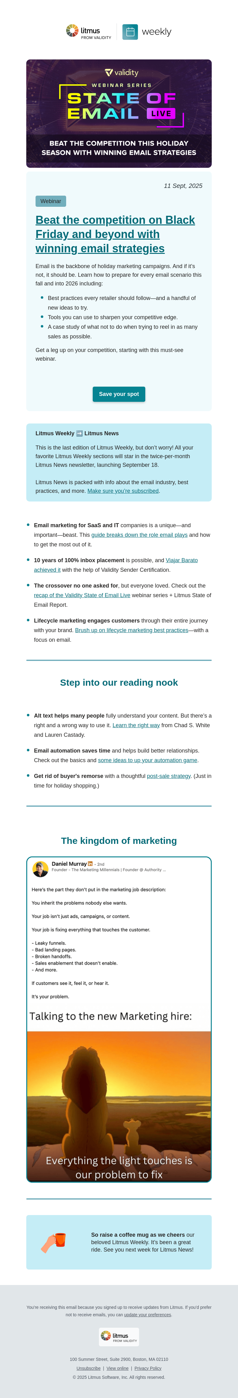 Письмо компании «Litmus» на тему «Black Friday strategies, the last edition, and more»