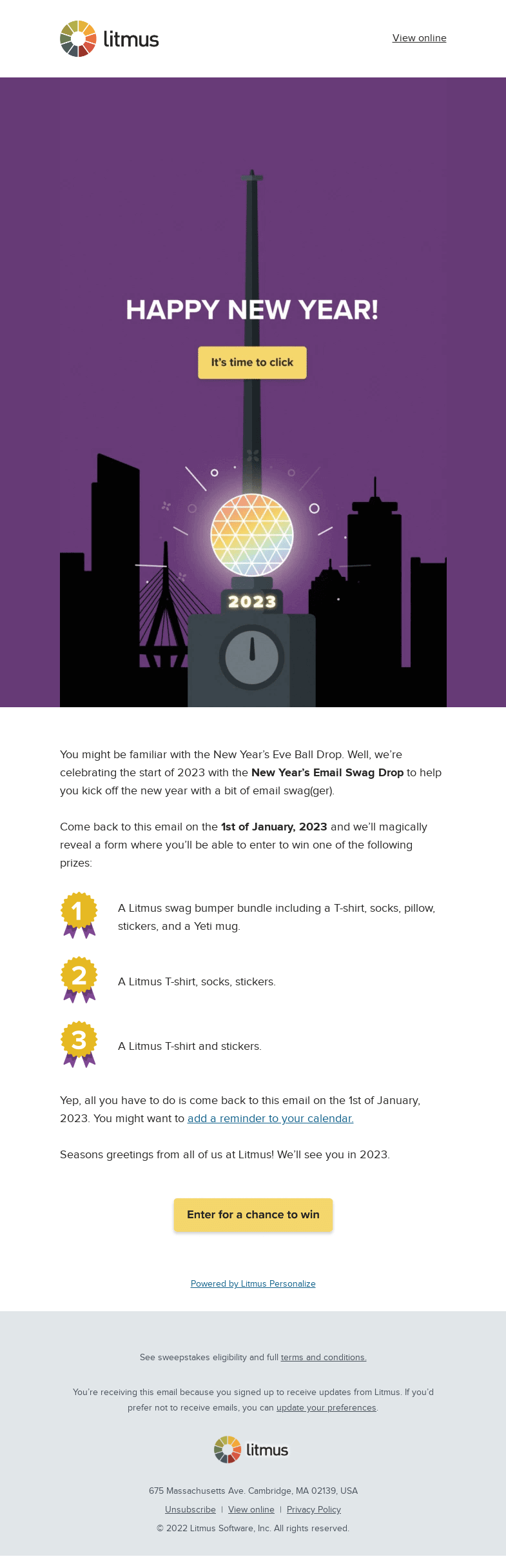 Письмо компании «Litmus» на тему «Start the new year with some swag(ger)»