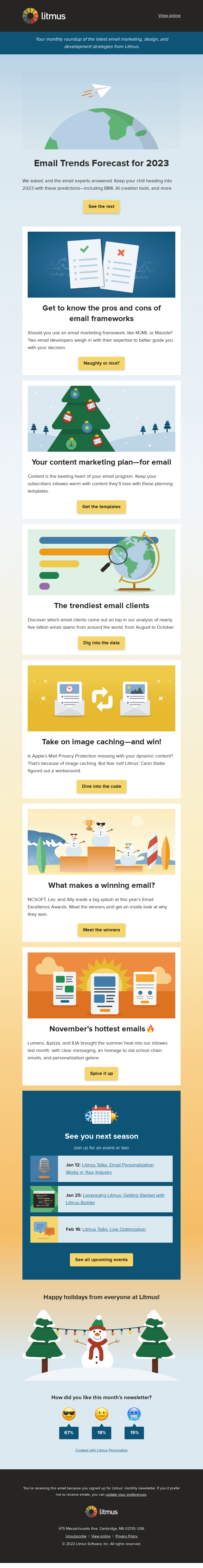 Письмо компании «Litmus» на тему «Cozy up—or chill by the pool—with the last newsletter of the year»