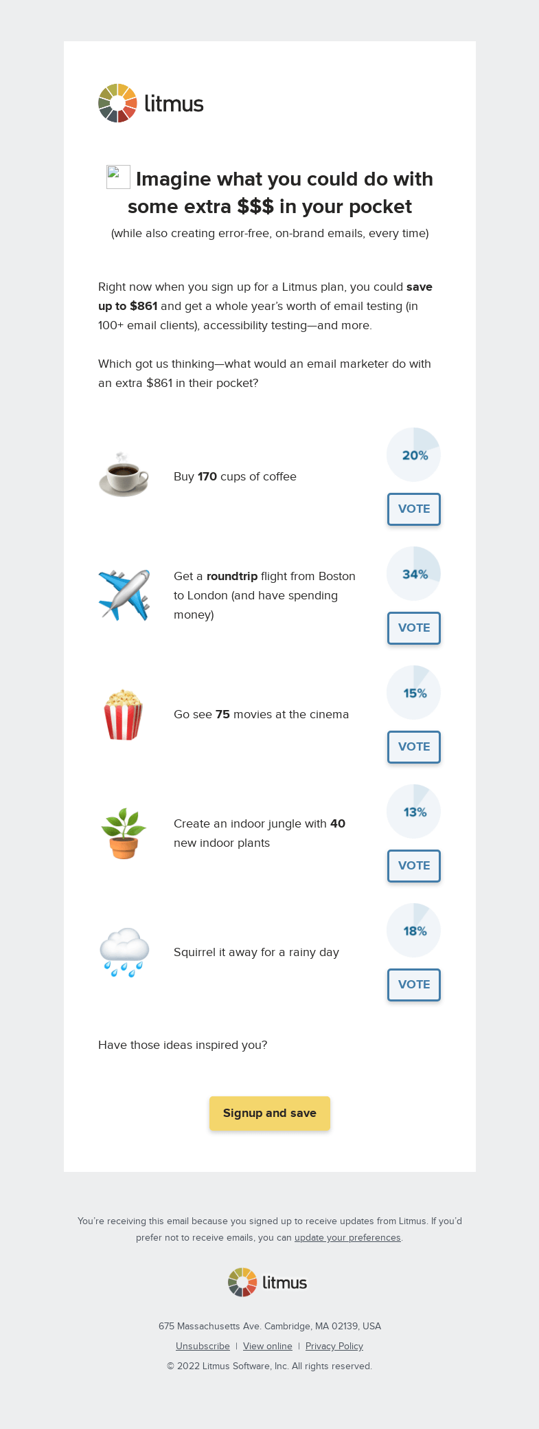 Письмо компании «Litmus» на тему «Save big on email testing—for a whole year»