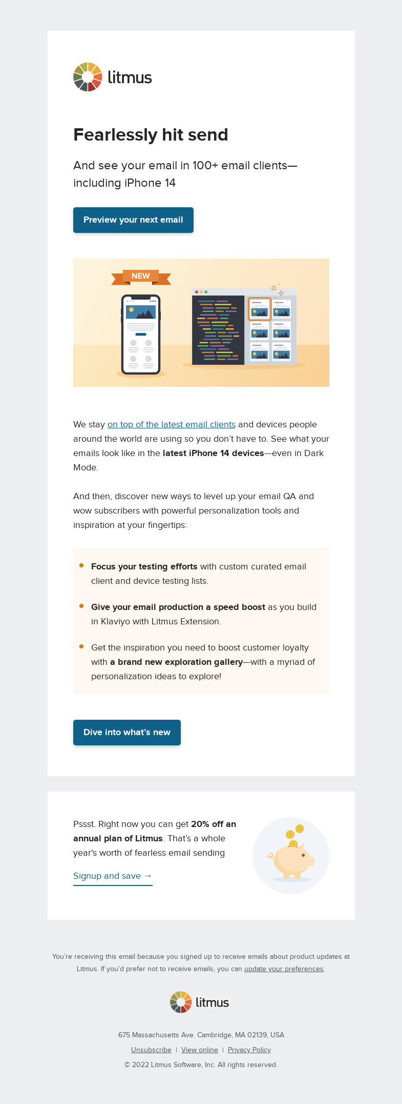 Письмо компании «Litmus» на тему «Are you testing on the latest email clients?»
