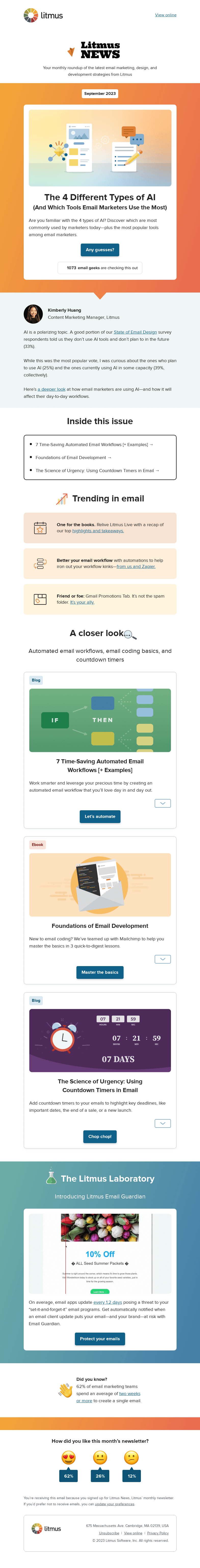Письмо компании «Litmus» на тему «How do email marketers use AI?»
