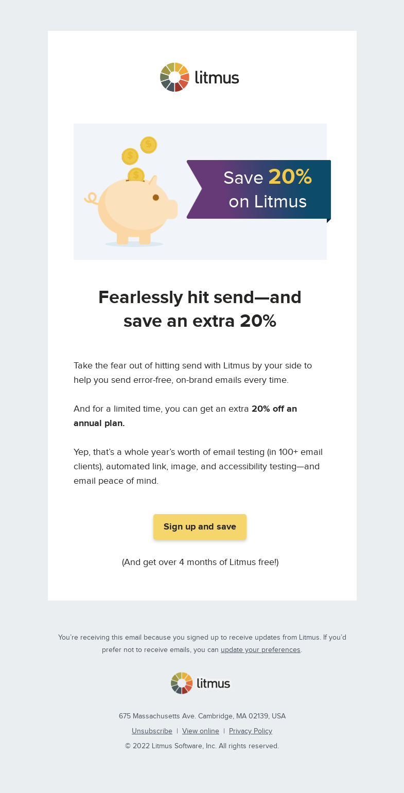Письмо компании «Litmus» на тему «Save an extra 20%»
