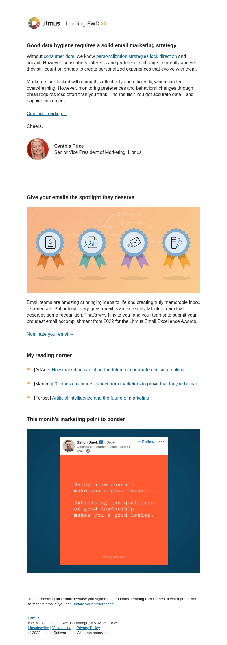 Письмо компании «Litmus» на тему «Email is instrumental for good data hygiene»