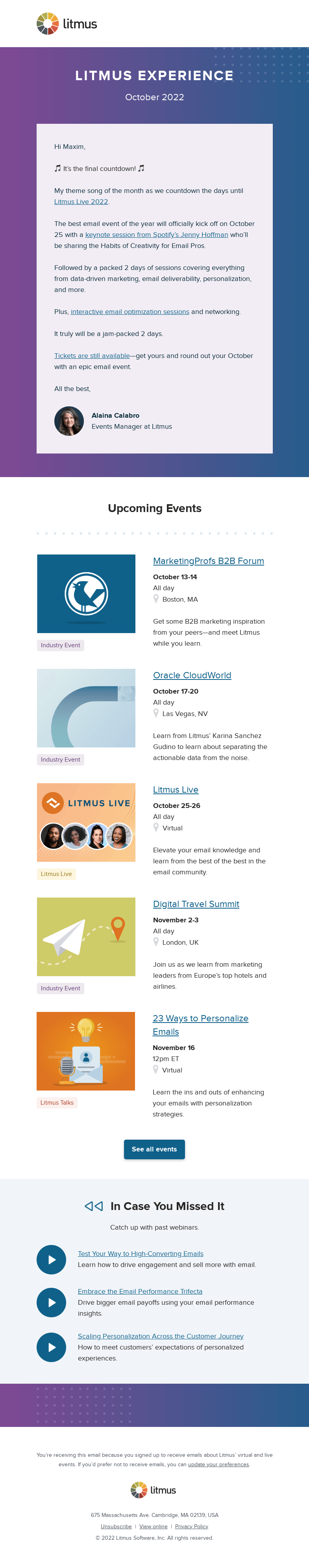 Письмо компании «Litmus» на тему «October's Litmus Experience is here!»
