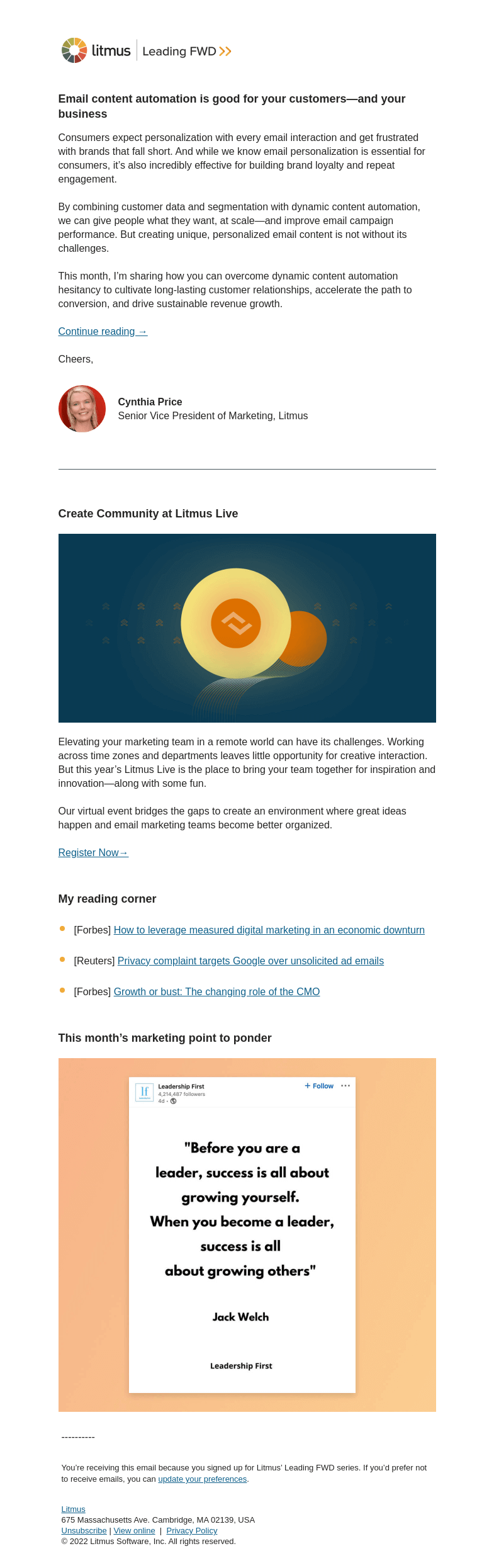 Письмо компании «Litmus» на тему «The challenges—and wins—of email content automation»