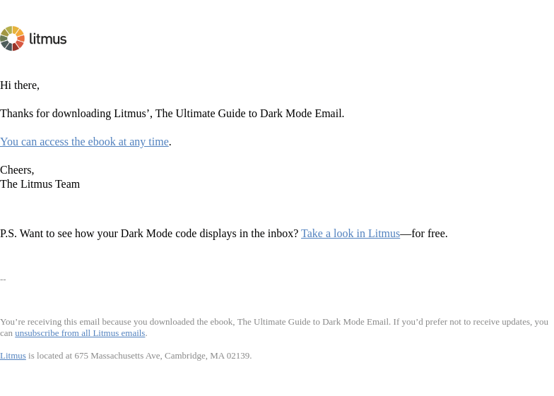 Письмо компании «Litmus» на тему «Here's your copy of Litmus' "The Ultimate Guide to Dark Mode Email"»