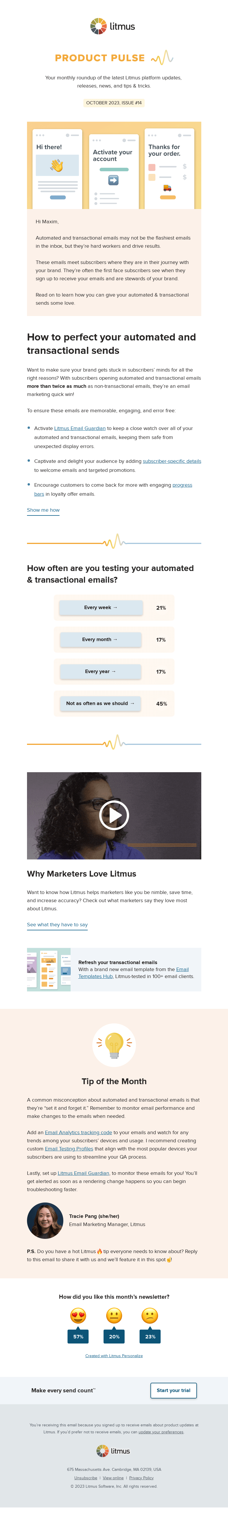 Письмо компании «Litmus» на тему «Level-up your automated and transactional email game»