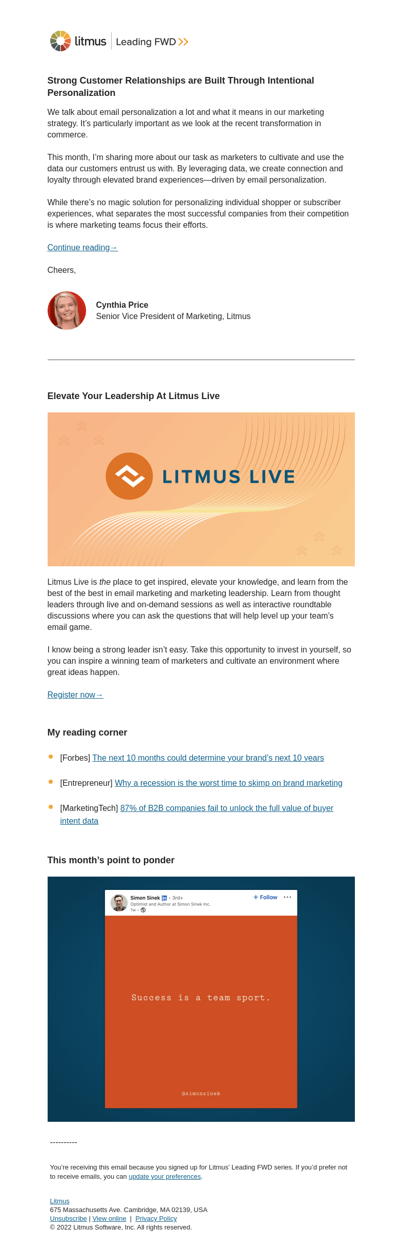 Письмо компании «Litmus» на тему «Why you must be intentional with personalization efforts»