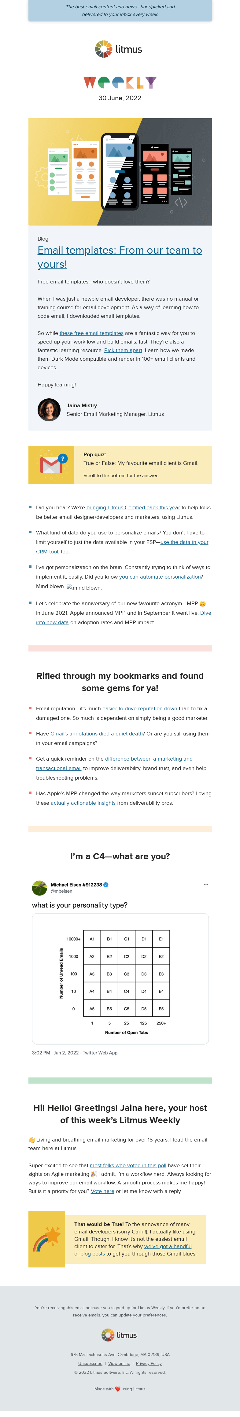 Письмо компании «Litmus» на тему «Free email templates, how to become Litmus Certified, and more»