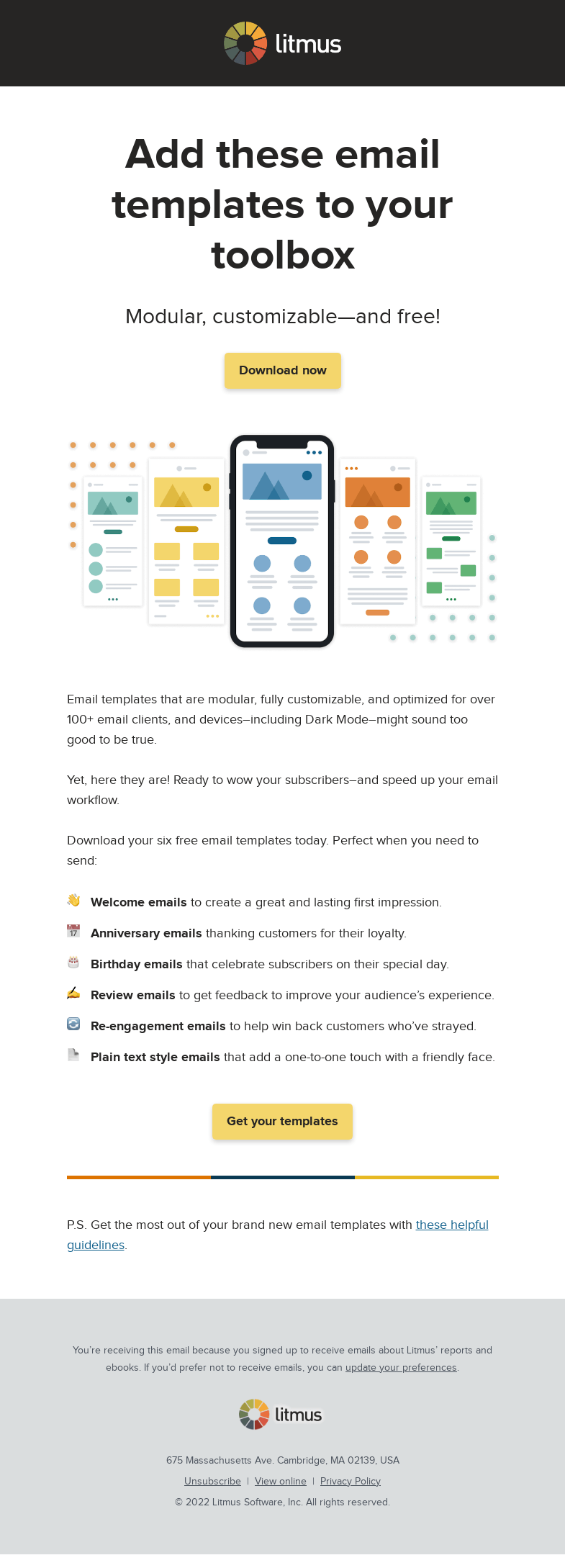 Письмо компании «Litmus» на тему «Free email templates to lighten your load»
