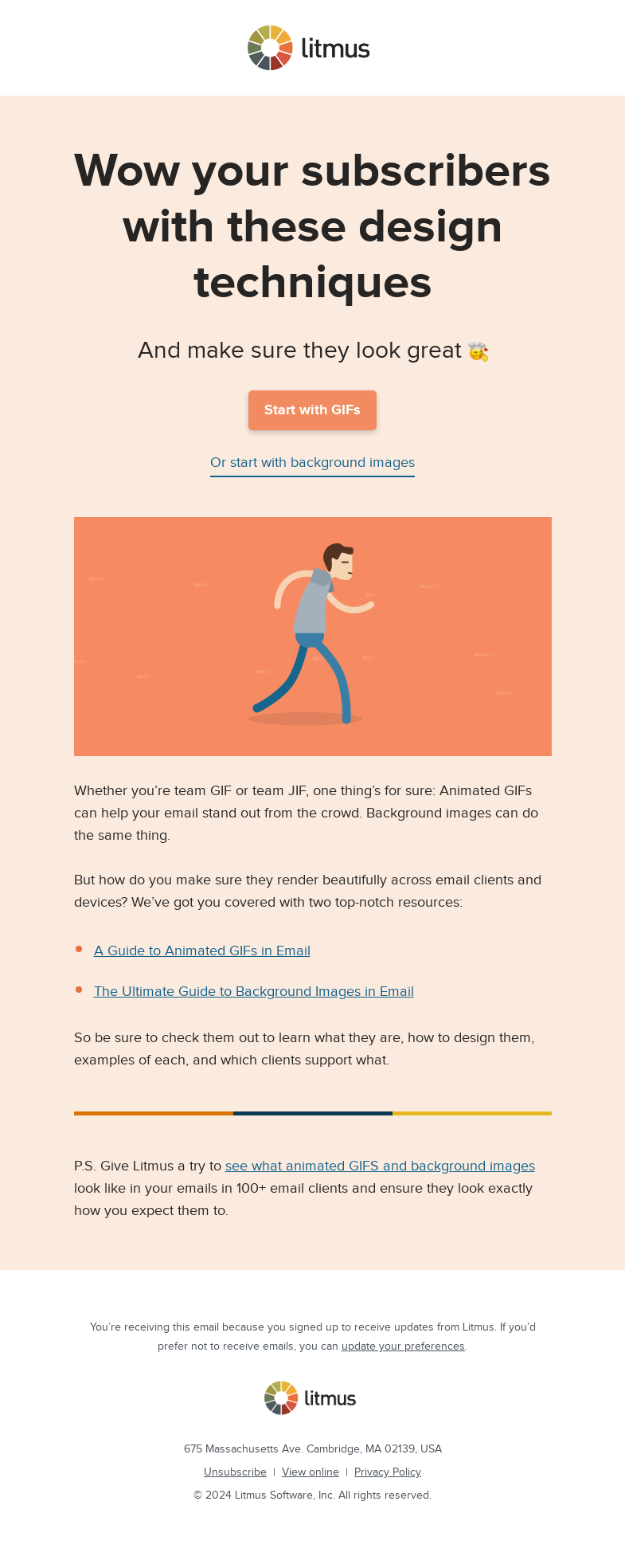 Письмо компании «Litmus» на тему «Animated GIFs and background images in email...»