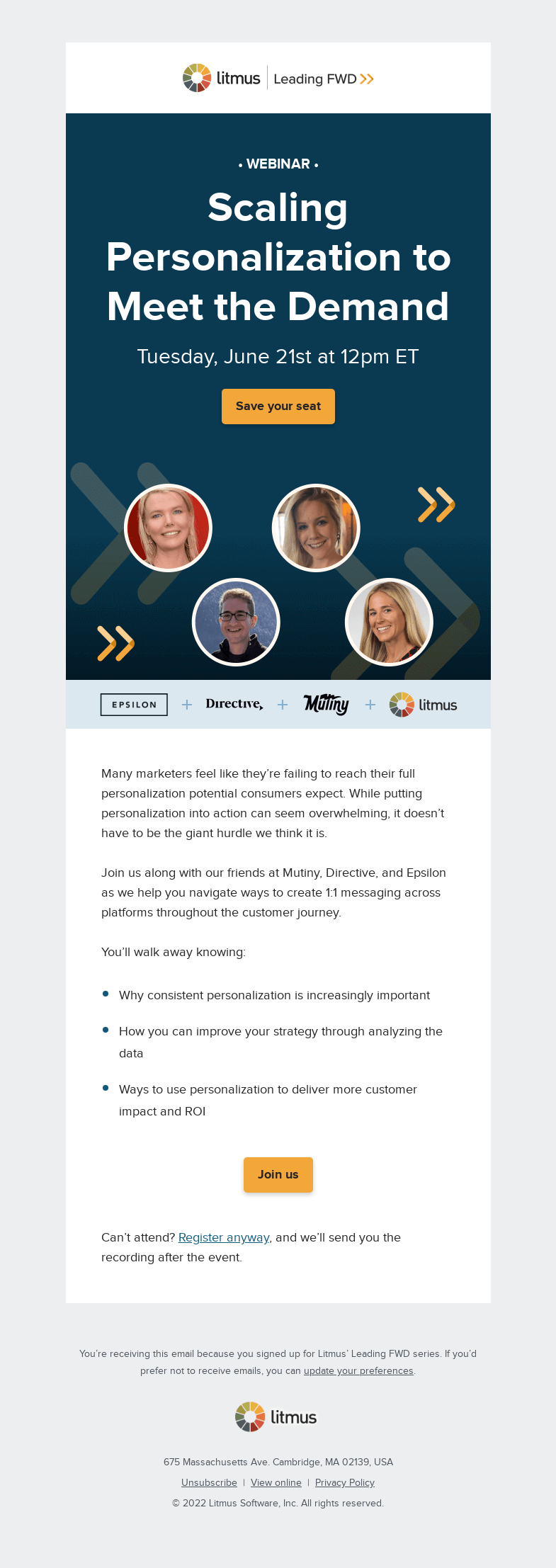 Письмо компании «Litmus» на тему «Scale your personalization efforts—efficiently»