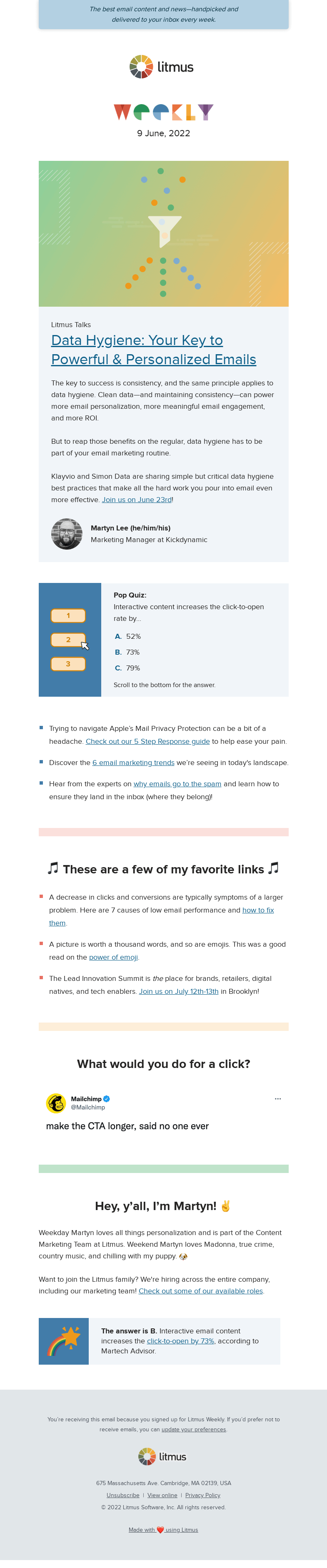 Письмо компании «Litmus» на тему «6 of the biggest email trends, new insights on Mail Privacy
 Protection, and more»