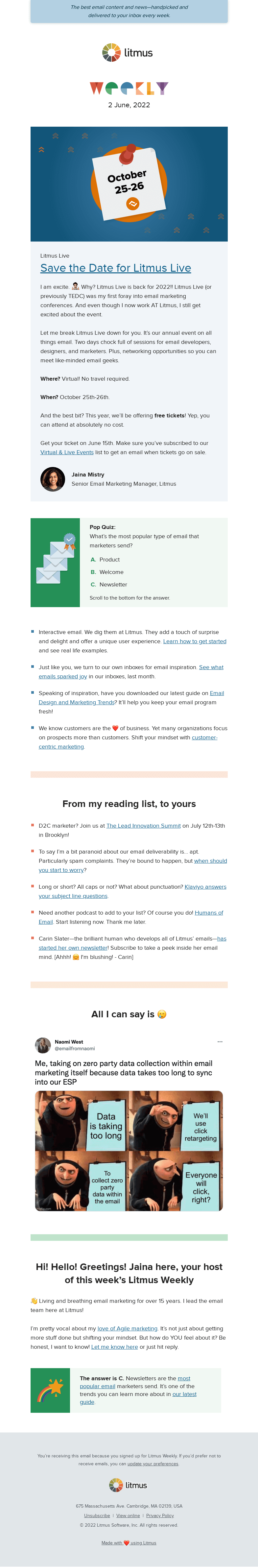 Письмо компании «Litmus» на тему «Something to look forward to »