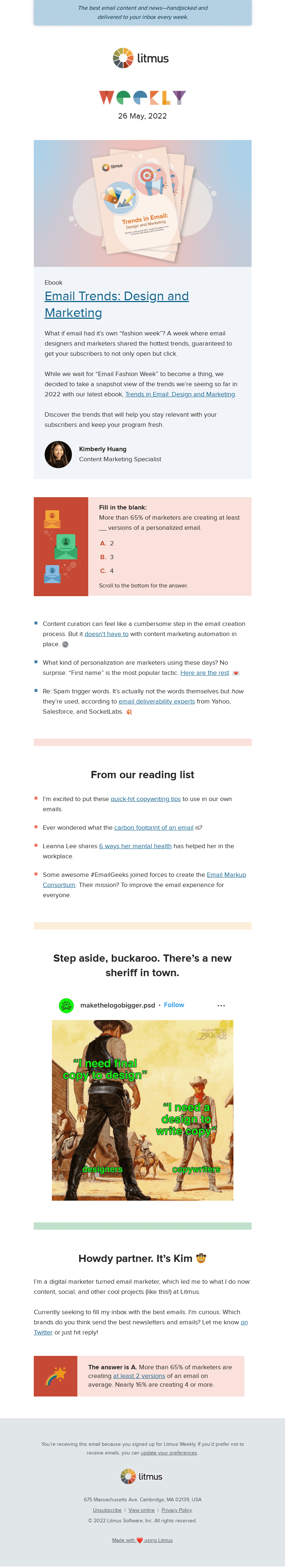 Письмо компании «Litmus» на тему «Email’s hottest trends, top personalization tactics, busting deliverablity myths, and more»