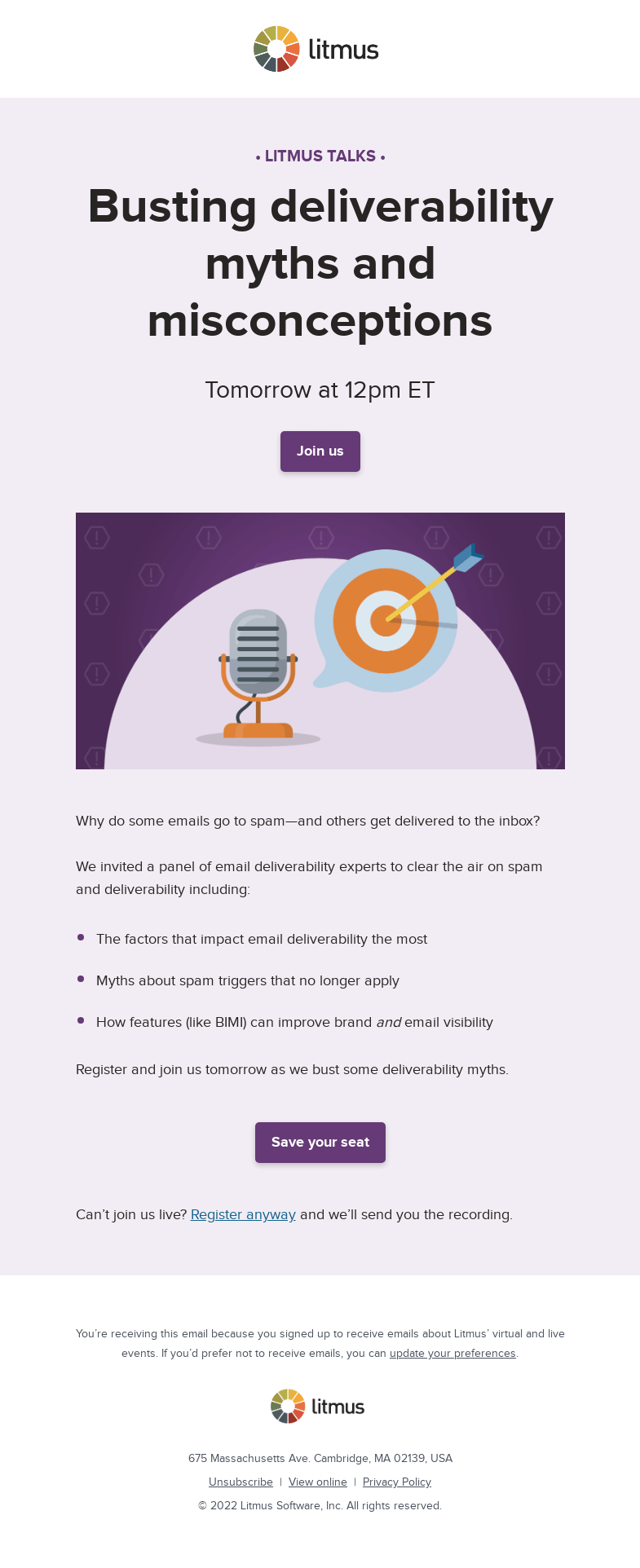 Письмо компании «Litmus» на тему «Tomorrow: Why emails go to spam»