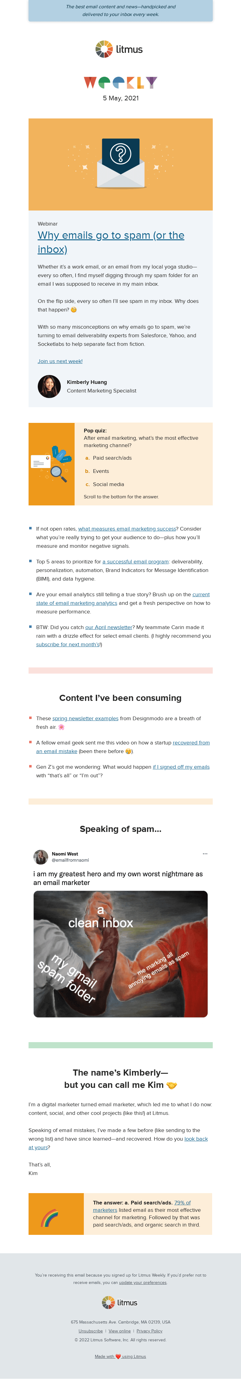Письмо компании «Litmus» на тему «Debunking deliverability myths, what success in email looks like,
 and more»