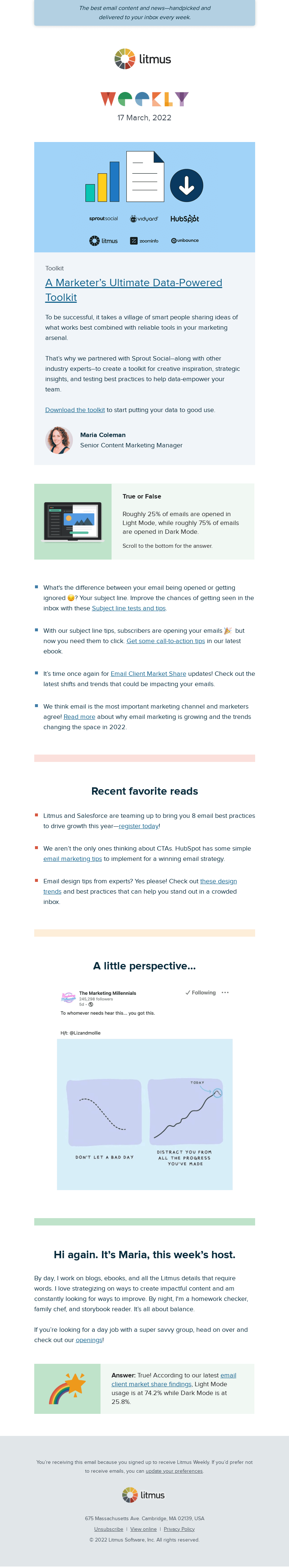 Письмо компании «Litmus» на тему «A data nerd’s ultimate toolkit, tips for better subject line testing, and more»