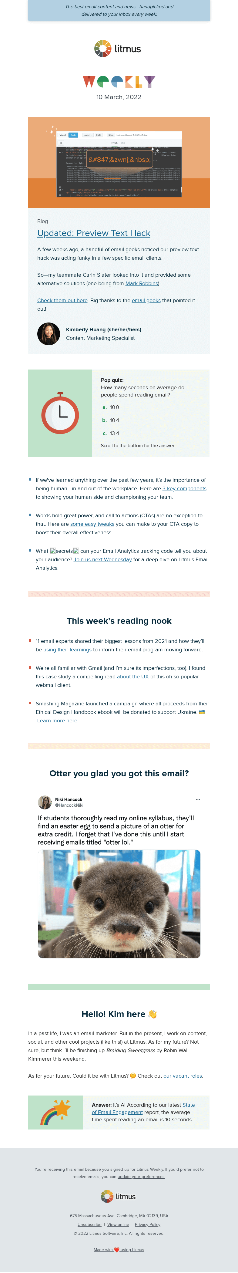 Письмо компании «Litmus» на тему «Tips for better call-to-actions, how to be your team’s champion, and more»