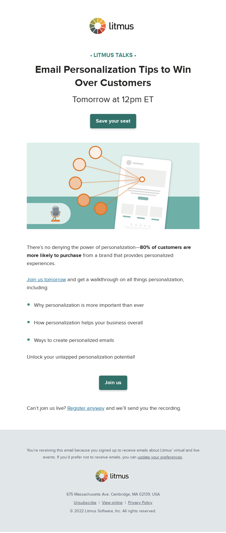 Письмо компании «Litmus» на тему «Tomorrow: The what-why-how of personalization»