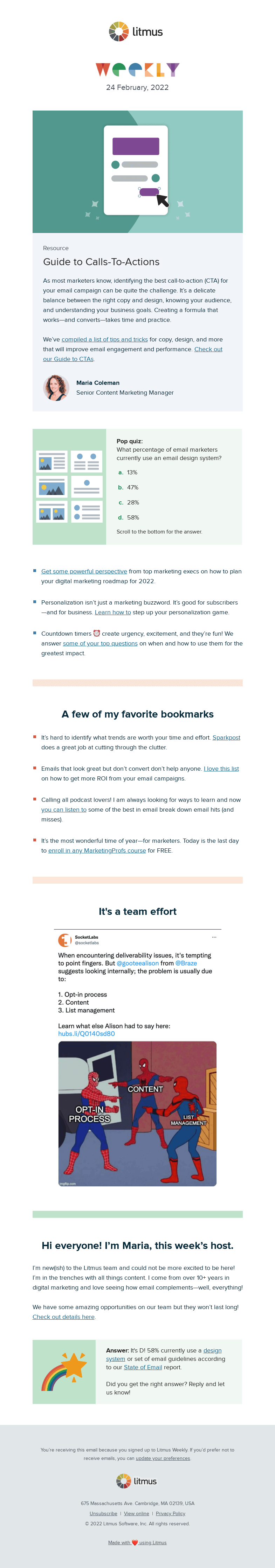 Письмо компании «Litmus» на тему «Creating calls-to-action that convert, when-where-how of countdown
 timers, and more»