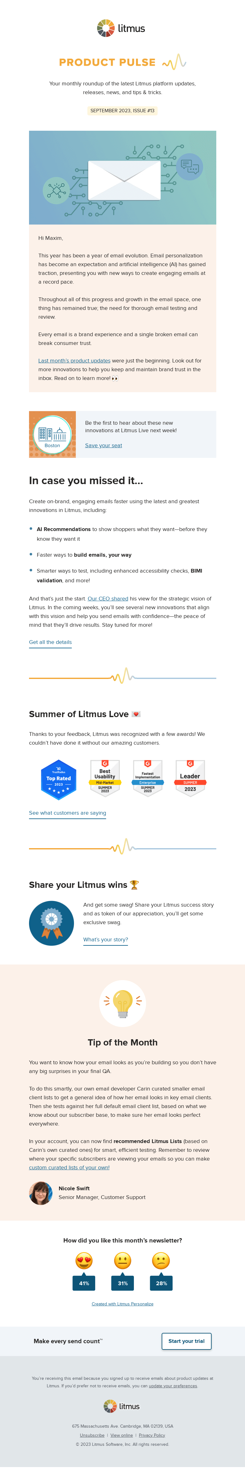 Письмо компании «Litmus» на тему «We're entering a new era of email marketing»
