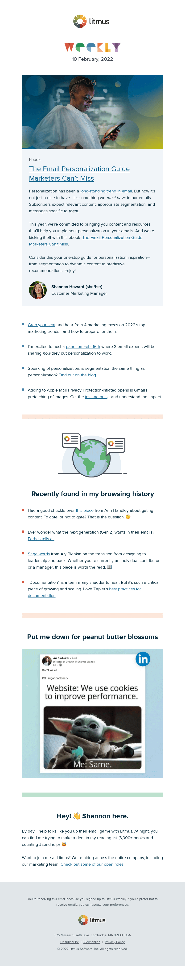 Письмо компании «Litmus» на тему «Your guide to personalization, top marketing trends, Gmail
 prefetching, and more»