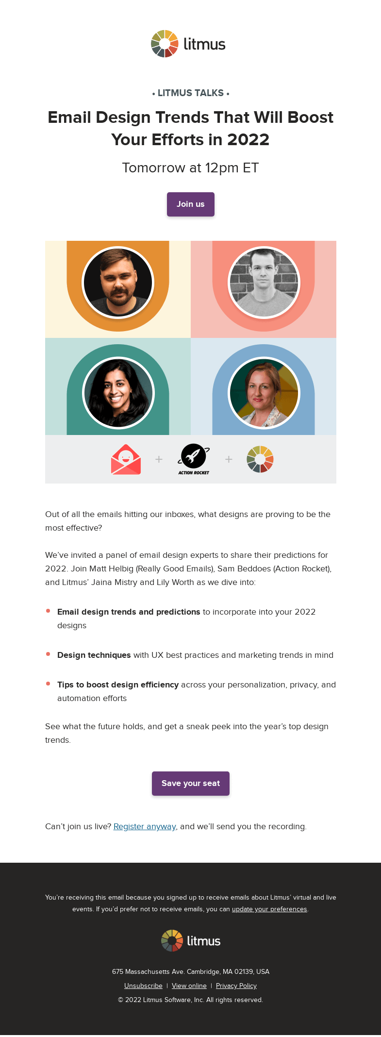Письмо компании «Litmus» на тему «Tomorrow: See this year’s top email design trends»