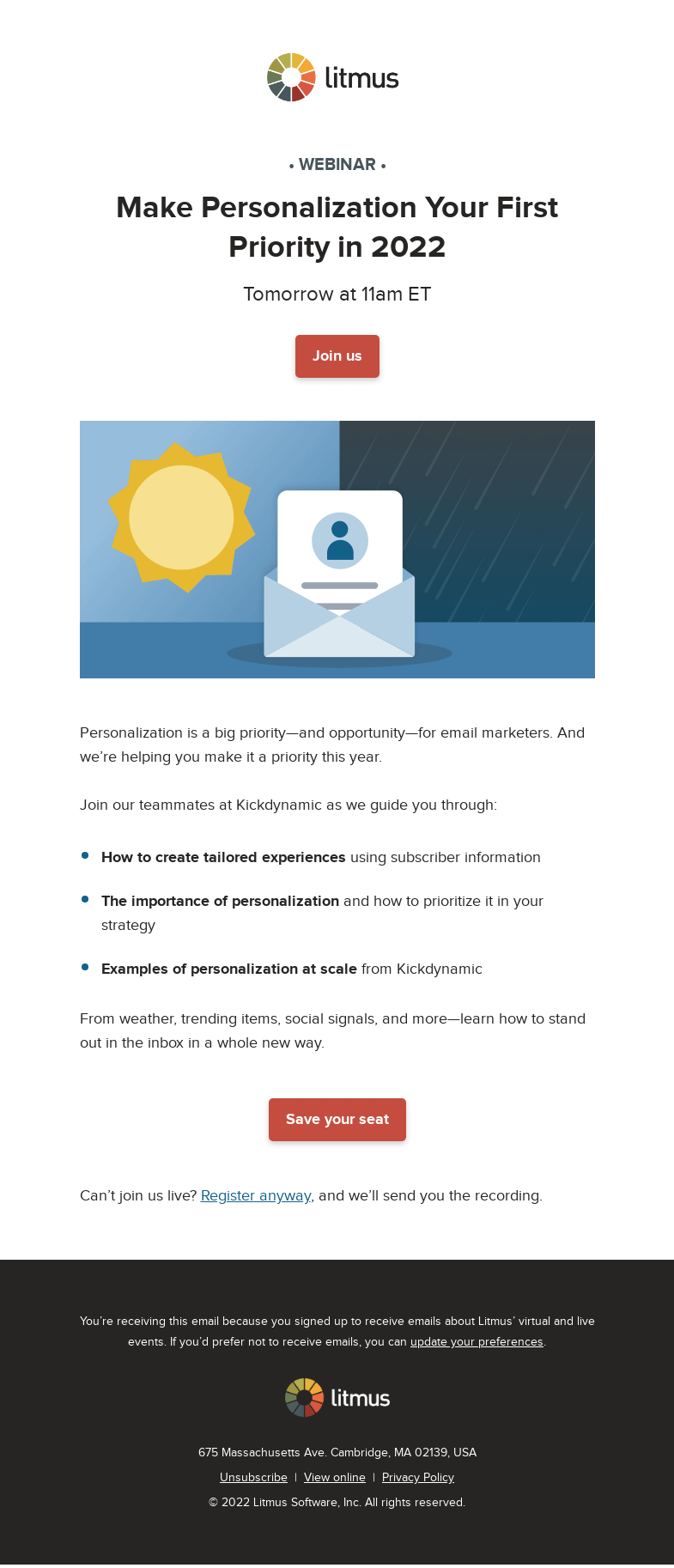 Письмо компании «Litmus» на тему «Tomorrow: Learn how to stand out in the inbox»