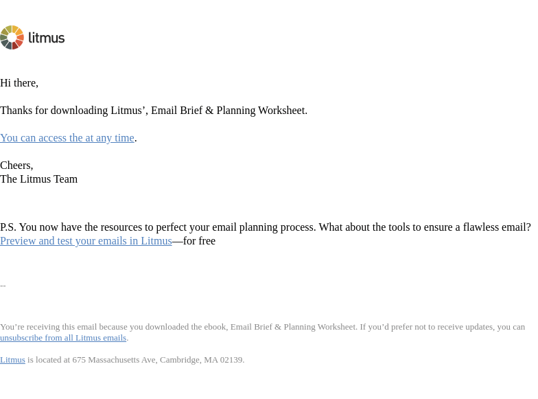 Письмо компании «Litmus» на тему «Here's your copy of Litmus' "Email Brief & Planning Worksheet"»