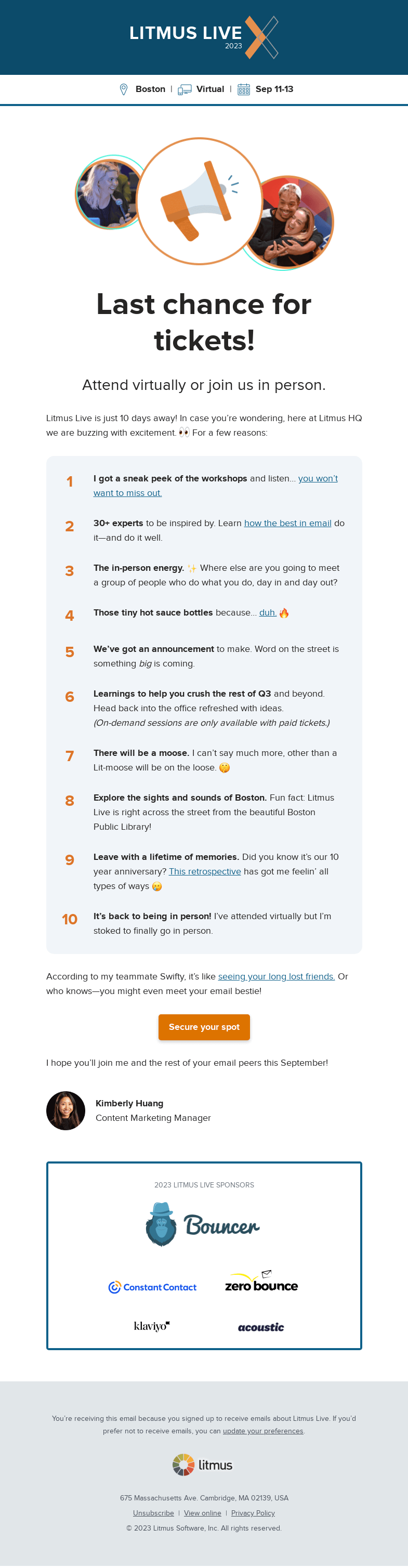 Письмо компании «Litmus» на тему «10 reasons why we can’t wait for Litmus Live»