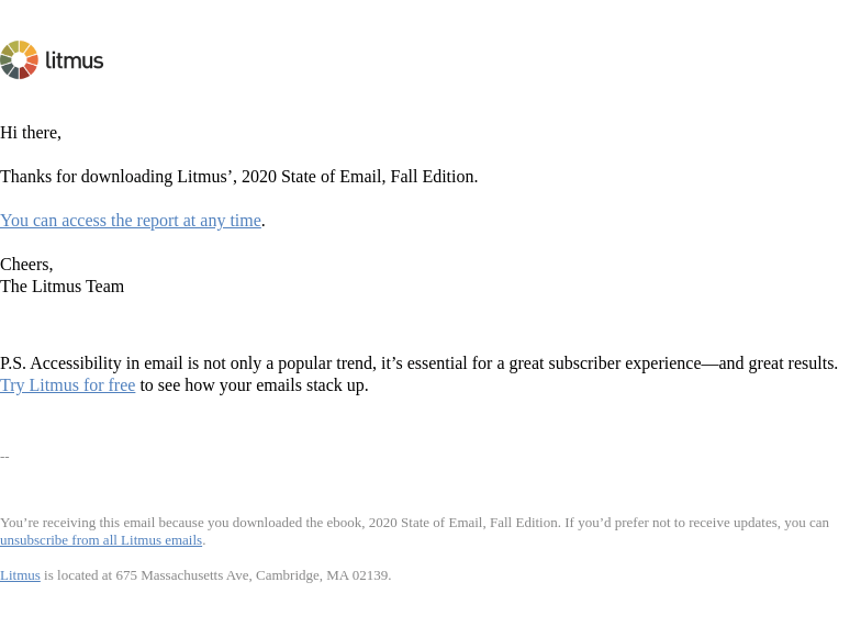 Письмо компании «Litmus» на тему «Here's your copy of Litmus' "2020 State of Email, Fall Edition"»