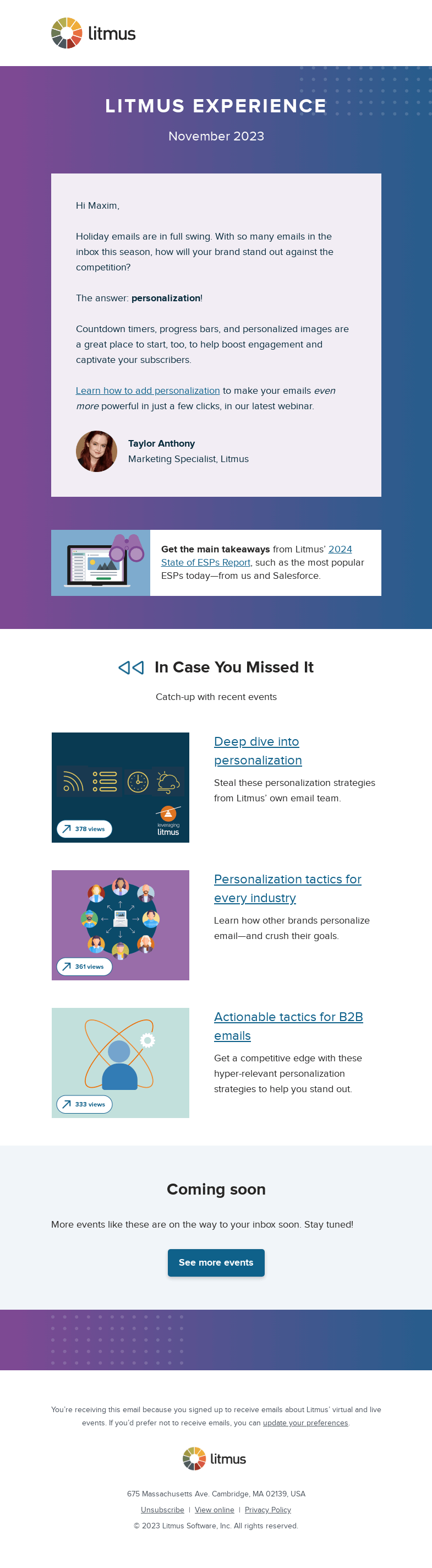 Письмо компании «Litmus» на тему «November's Litmus Experience is here!»