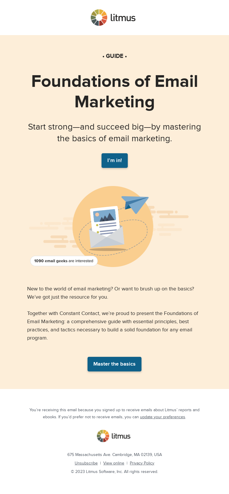 Письмо компании «Litmus» на тему «Back to basics: Foundations of Email Marketing»