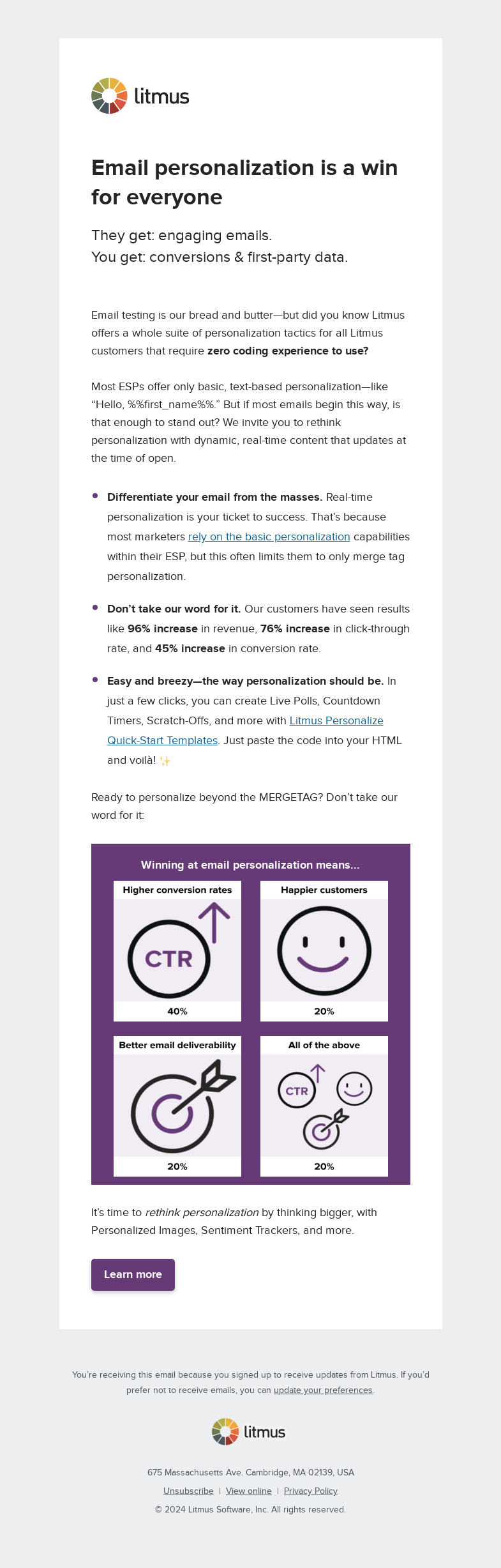 Письмо компании «Litmus» на тему «Create emails that just click»
