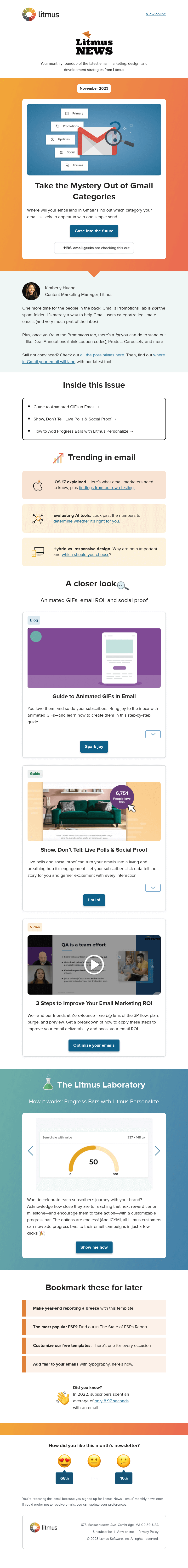 Письмо компании «Litmus» на тему «Gmail Tabs: Which category will you land in?»