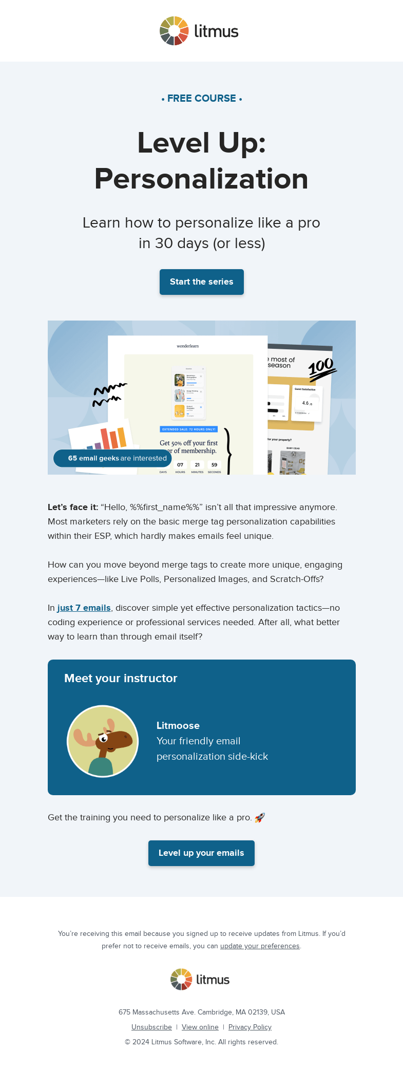 Письмо компании «Litmus» на тему «You're invited! Enroll in Level Up: Personalization»