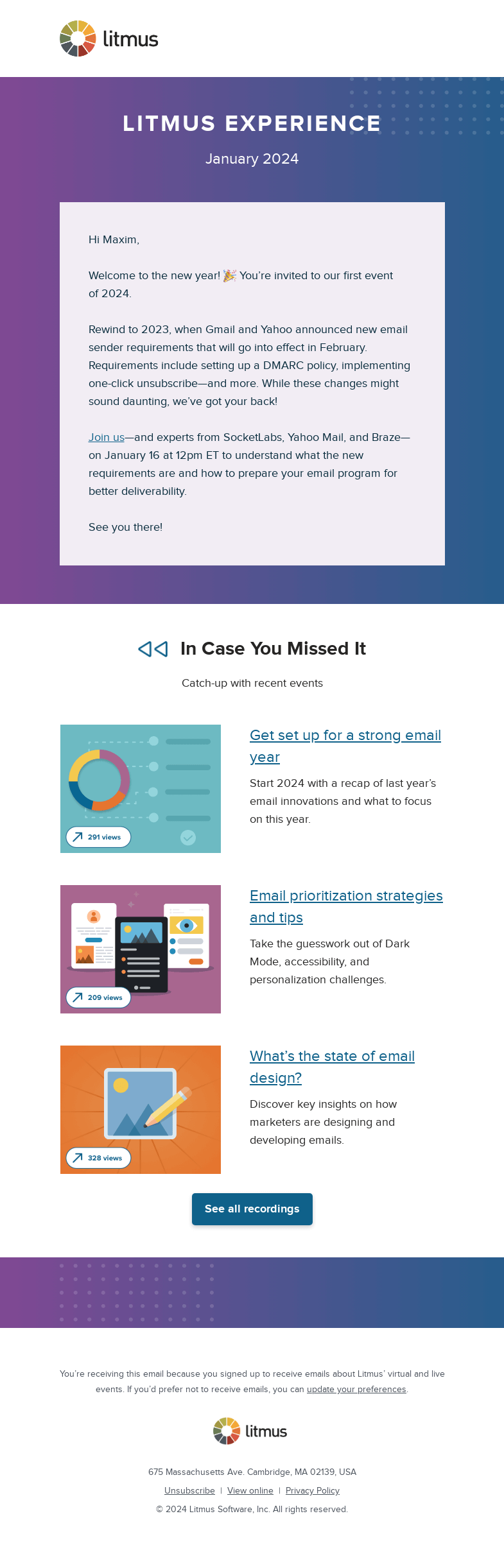 Письмо компании «Litmus» на тему «January’s Litmus Experience is here!»