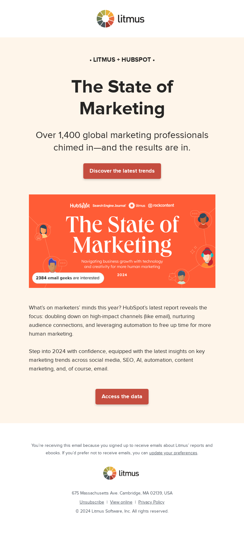 Письмо компании «Litmus» на тему «What marketing trends will help you succceed in 2024?»