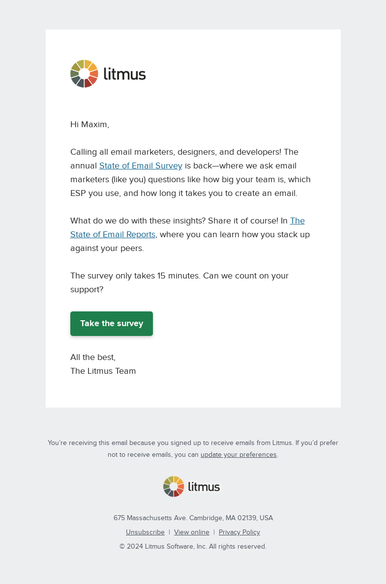 Письмо компании «Litmus» на тему «What’s the future of email?»