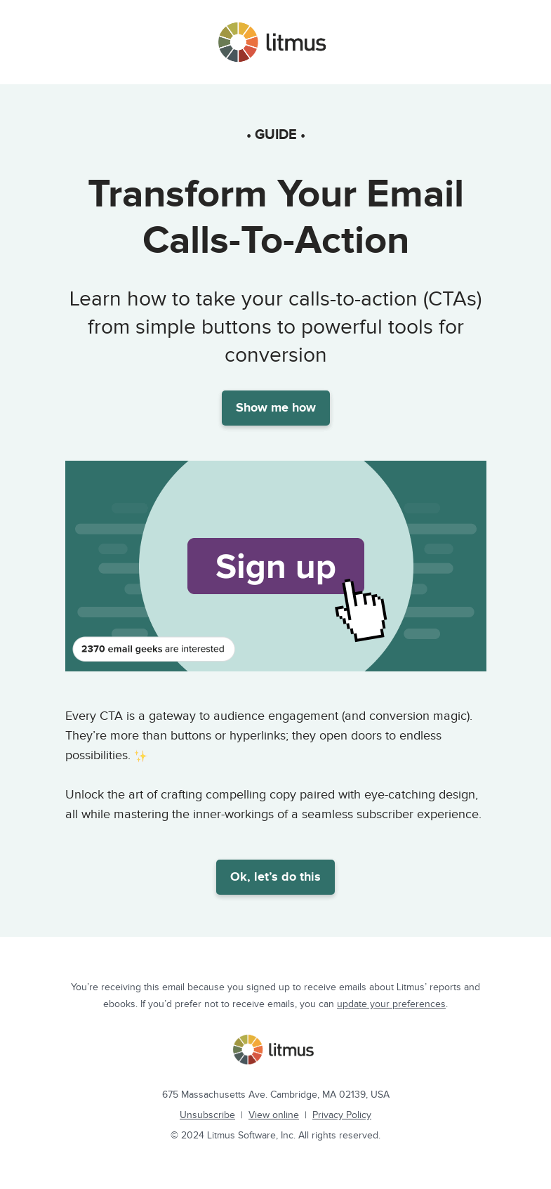 Письмо компании «Litmus» на тему «Push the right buttons»