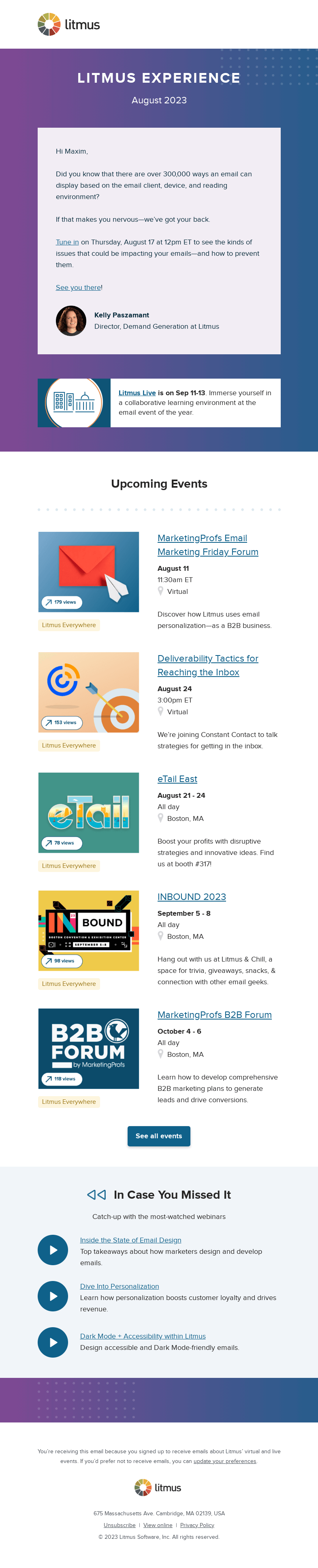 Письмо компании «Litmus» на тему «August’s Litmus Experience is here!»
