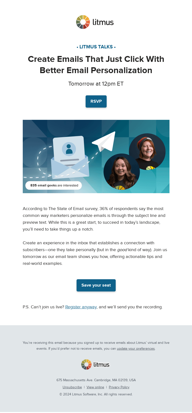 Письмо компании «Litmus» на тему «We’re email marketers, of course we want you to take things personally.»