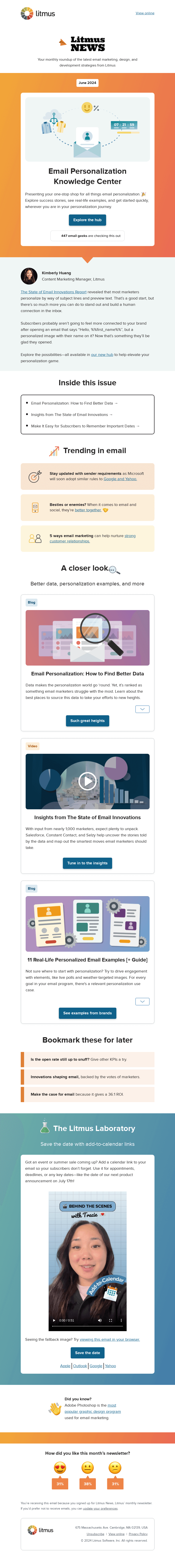 Письмо компании «Litmus» на тему «A hub for all your email personalization needs.»